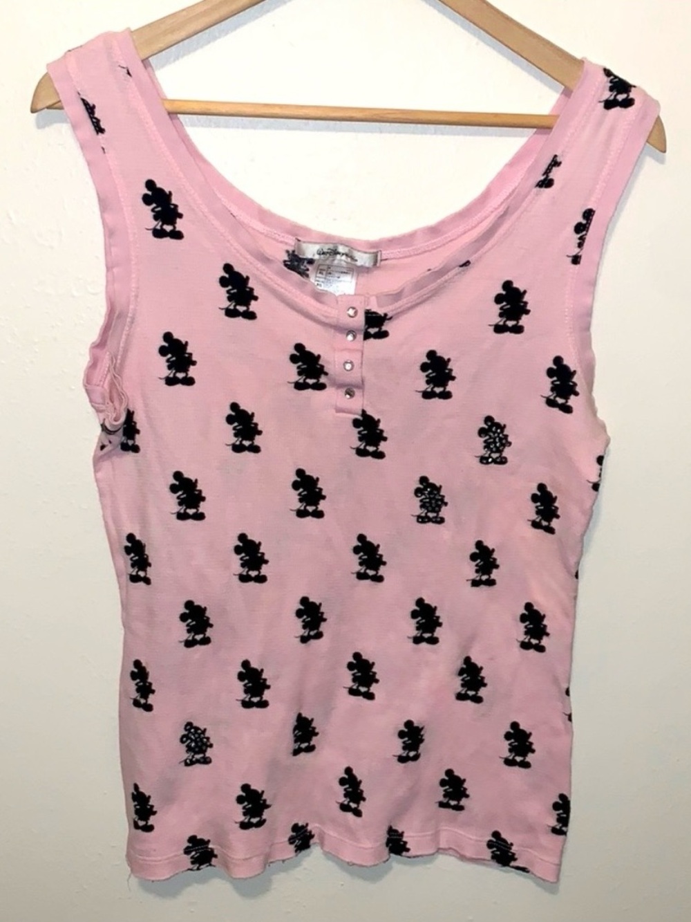 Walt Disney World Minnie Mouse Tank Top XL - Pink Thermal Henley Rhinestone Y2K